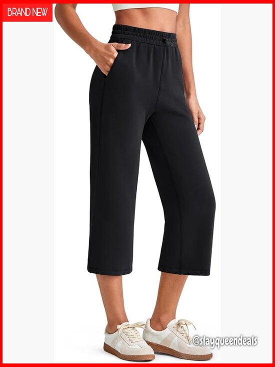 Pants - Wide Leg Capri Pants with Pockets High Waist Adjustable Shockcord Summer Travel